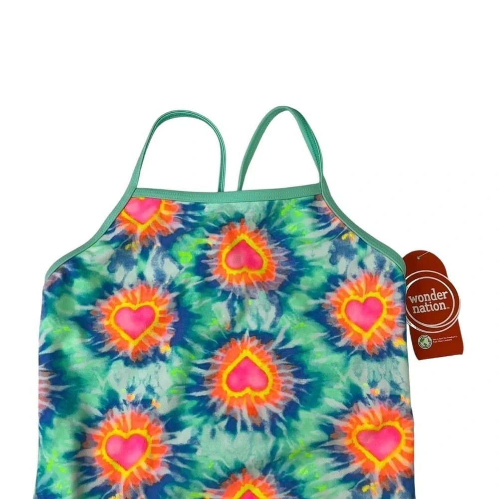 Wonder Nation Girls‎ Swimsuit Heart Tie Dye One Piece Size Medium UV Protection